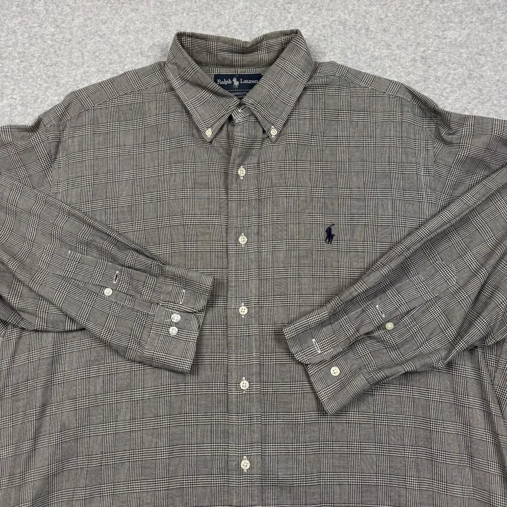 Vintage Polo Ralph Lauren Yarmouth Houndstooth Plaid Shirt Men's 16.5 33 Black